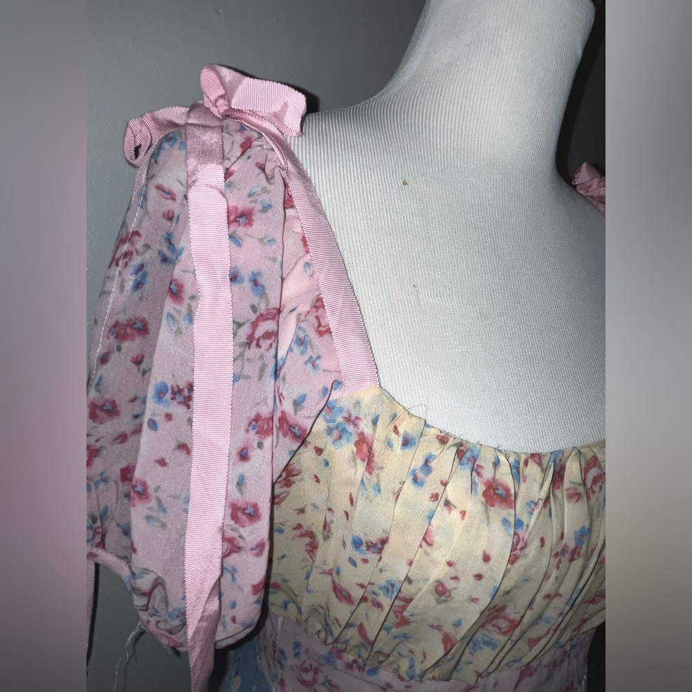 Yvonne & Love rose jaune bleu fleurs manches bouffantes maxi boho (taille M) - Picture 10 of 17